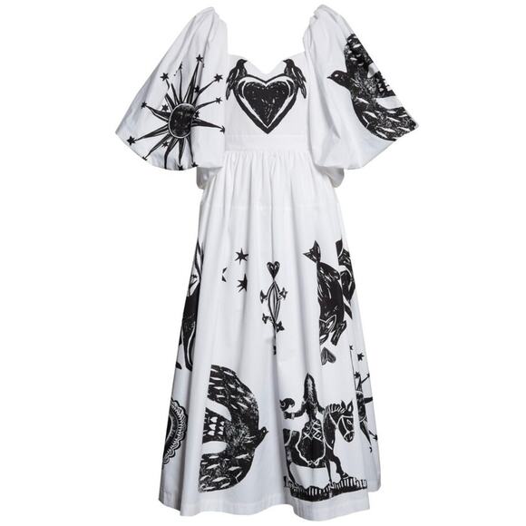 Alexander McQueen Papercut Print Puff Sleeve Poplin Dress SZ 0 - Picture 1 of 8